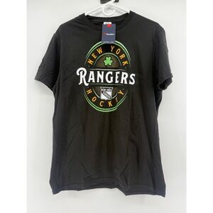 New York Rangers Hockey T Shirt Fanatics Adult L Black Shamrock Graphic Tee NWT‎